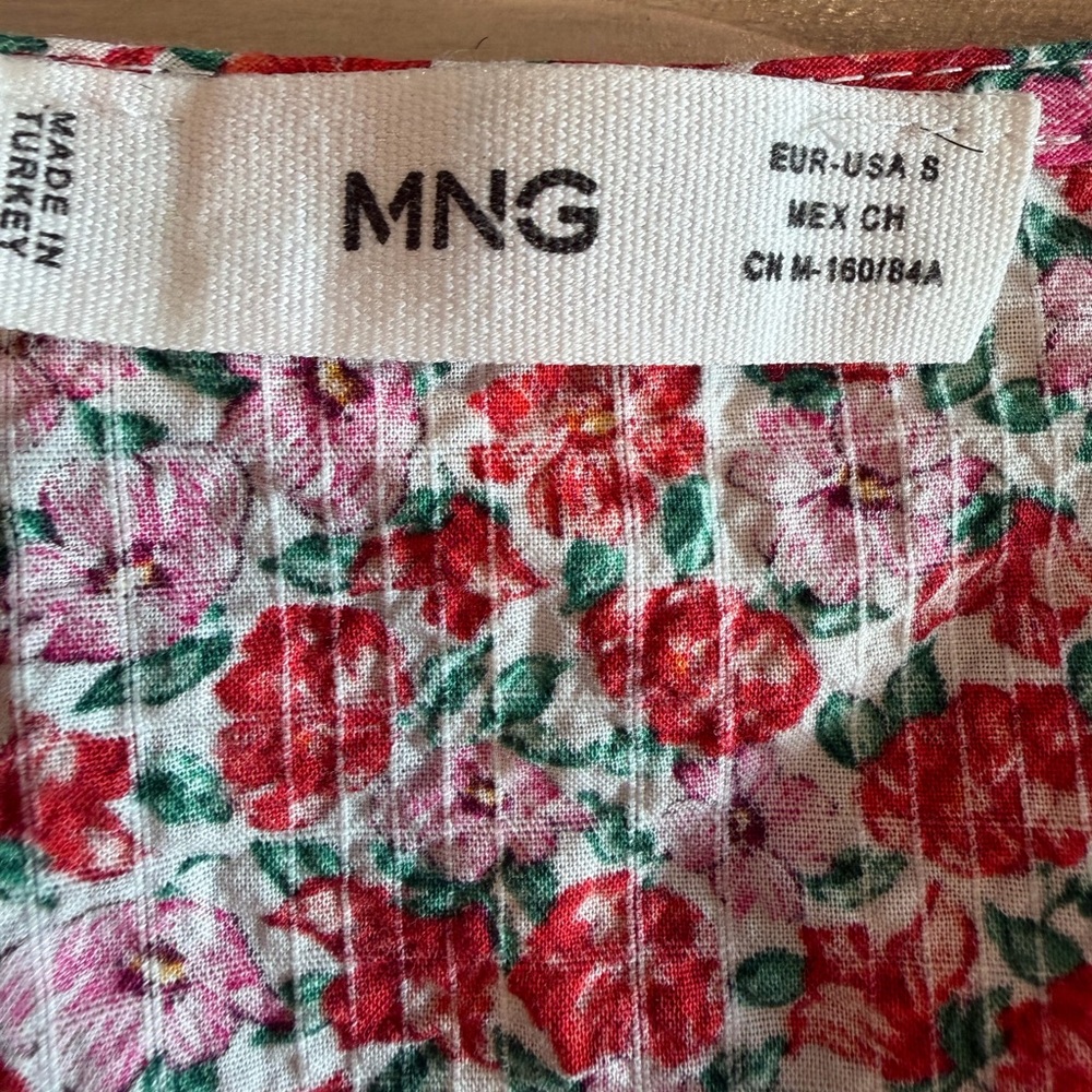 Mango Floral Romper Small Boho Drawstring Waist Red Pink Summer Vacation - Picture 2 of 3